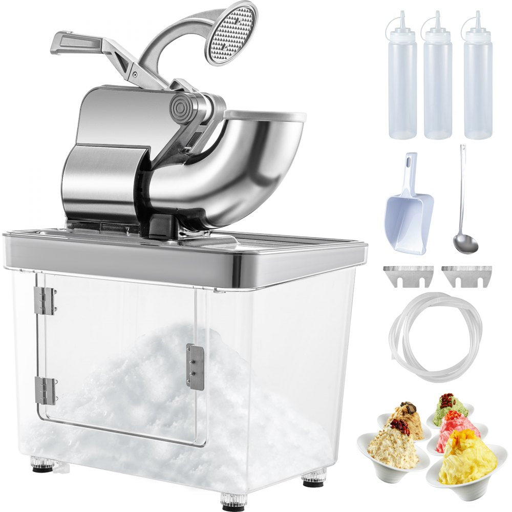 ODDTOOLS 110V Commercial Ice Crusher 440LBS/H, ETL Approved 300W Electric Snow Cone Machine with Dual Blades, Stainless Steel Shaved Ice Machine with Safety On/Off Switch for Family, Restaurants, Bars