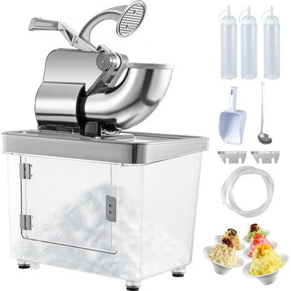 ODDTOOLS 110V Commercial Ice Crusher 440LBS/H, ETL Approved 300W Electric Snow Cone Machine with Dual Blades, Stainless Steel Shaved Ice Machine with Safety On/Off Switch for Family, Restaurants, Bars