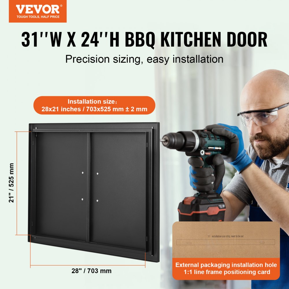 ODDTOOLS BBQ Access Door, 31W x 24H Inch Double Outdoor Kitchen Door, Cold Plate Flush Mount Door, Wall Vertical Door with Handles, for BBQ Island, Grilling Station, Outside Cabinet