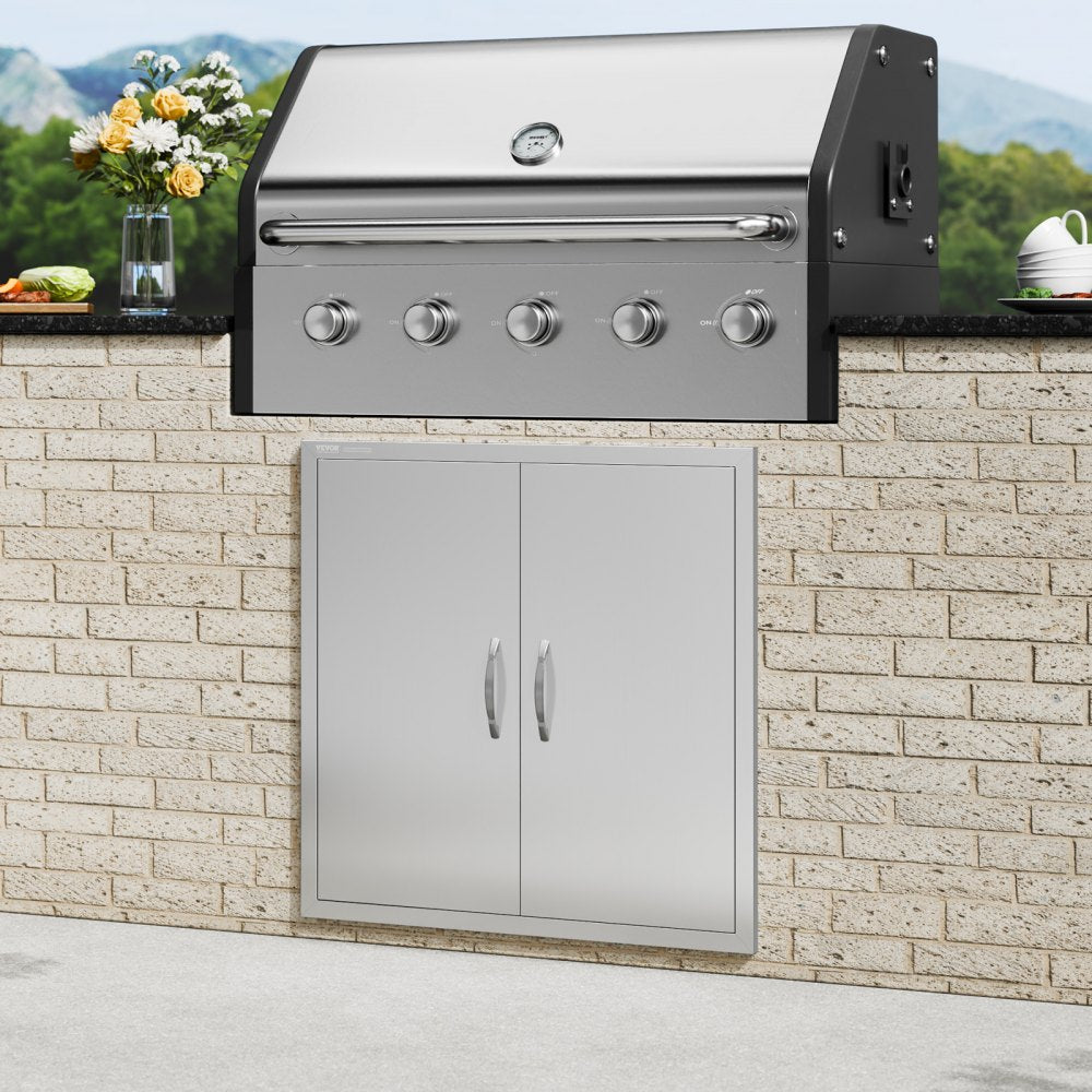 ODDTOOLS BBQ Access Door, 31W x 31H Inch Double Outdoor Kitchen Door, Stainless Steel Flush Mount Door, Wall Vertical Door with Handles, for BBQ Island, Grilling Station, Outside Cabinet