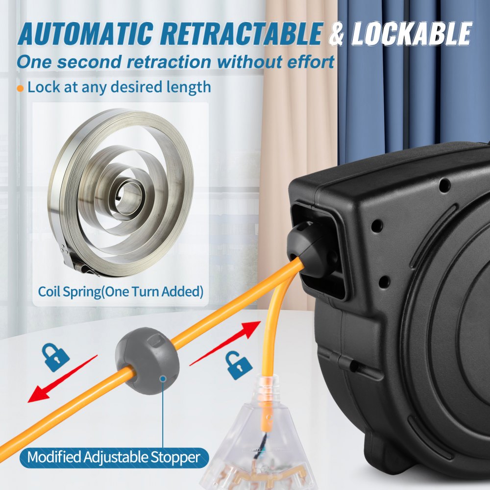 ODDTOOLS 50ft Retractable Extension Cord Reel 14AWG/3CSJTOW Power Cord Reel