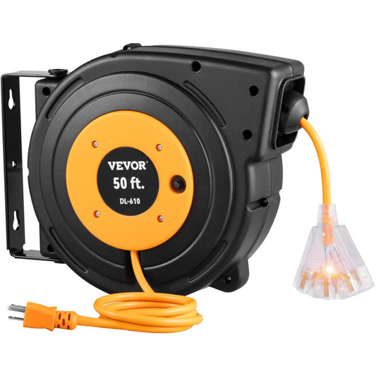 ODDTOOLS 50ft Retractable Extension Cord Reel 14AWG/3CSJTOW Power Cord Reel