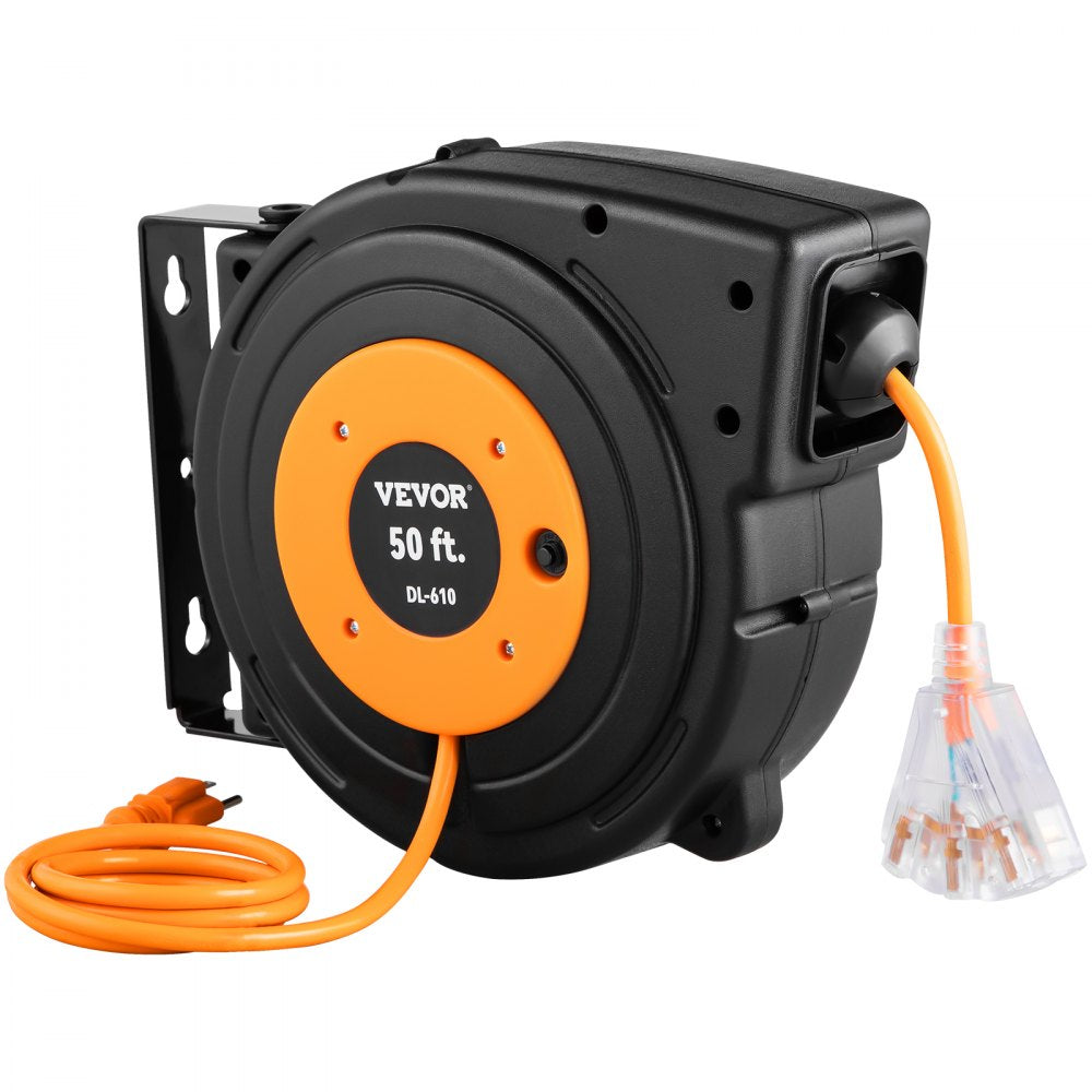 ODDTOOLS 50ft Retractable Extension Cord Reel 14AWG/3CSJTOW Power Cord Reel