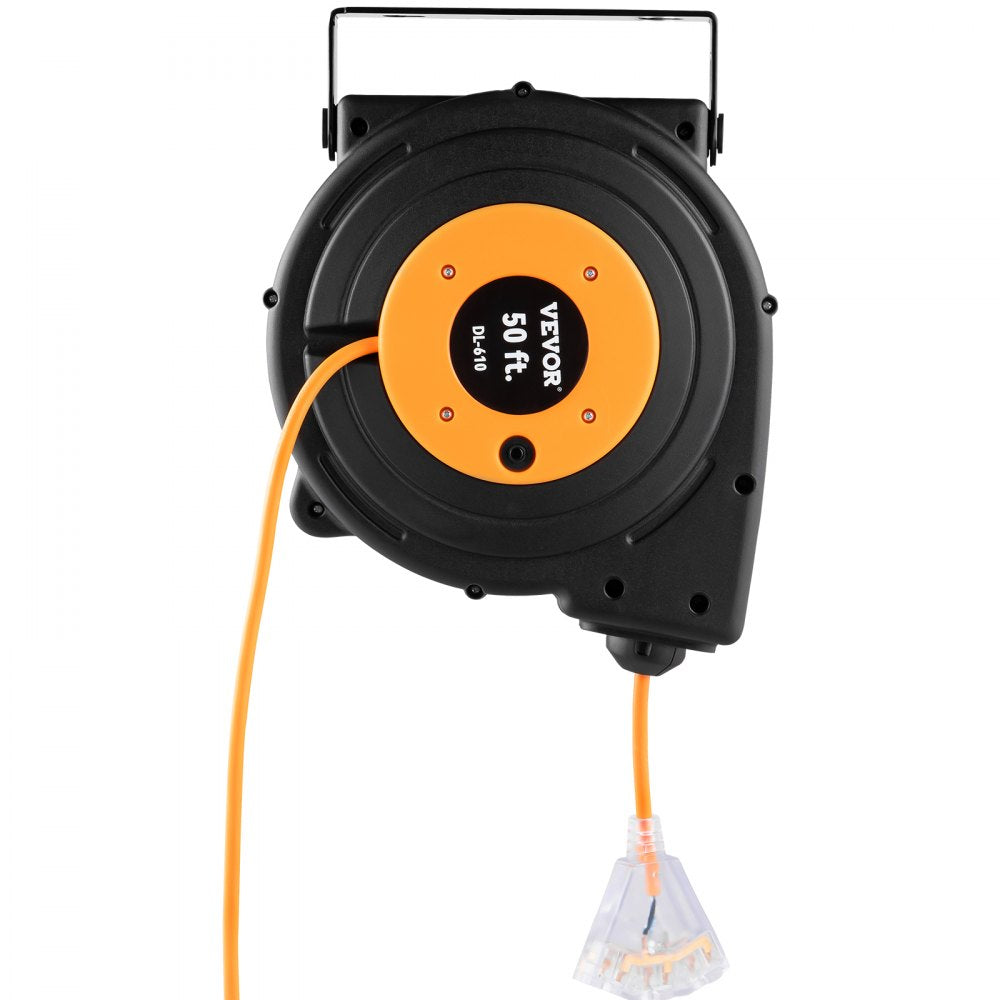 ODDTOOLS 50ft Retractable Extension Cord Reel 14AWG/3CSJTOW Power Cord Reel