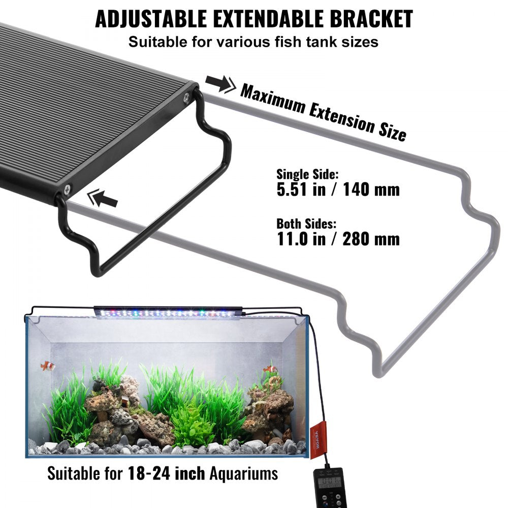 ODDTOOLS Aquarium Light with LCD Monitor, 18W Full Spectrum Fish Tank Light with 24/7 Natural Mode, Adjustable Brightness & Timer - Aluminum Alloy Shell Extendable Brackets for 18