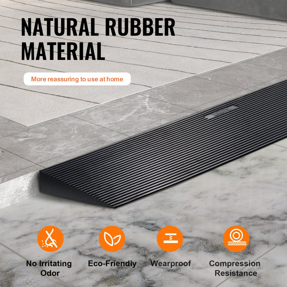 ODDTOOLS 1.6" Rise Cuttable Threshold Ramp for Sweeping Robot, 35.4" Wide Natural Rubber Wheelchair Ramp, Non-Slip Solid Rubber Ramp with Double-Sided Tape for Doorways, Driveways, Bathroom, Smooth Tile