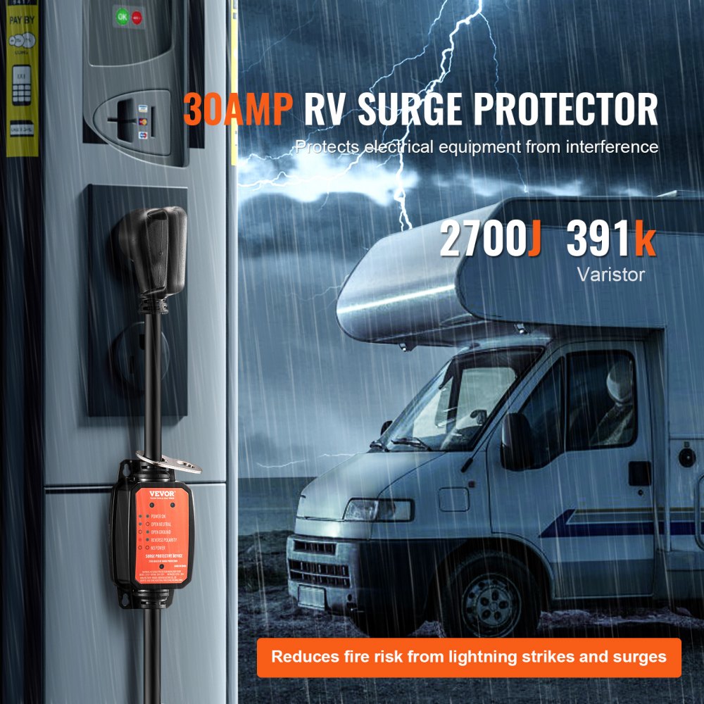 ODDTOOLS RV Surge Protector, 30 Amp, 2700 Joules RV Voltage Protector Monitor Circuit Analyzer Power Guard, with Surge Protection Waterproof Cover Anti-Theft Lock for RV Camper Trailer, ETL Certified