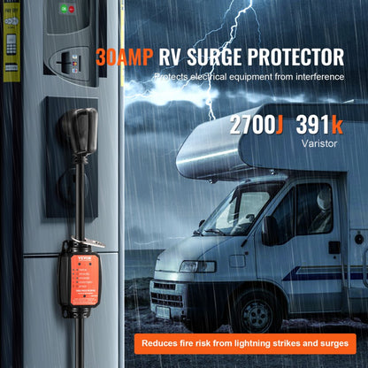 ODDTOOLS RV Surge Protector, 30 Amp, 2700 Joules RV Voltage Protector Monitor Circuit Analyzer Power Guard, with Surge Protection Waterproof Cover Anti-Theft Lock for RV Camper Trailer, ETL Certified