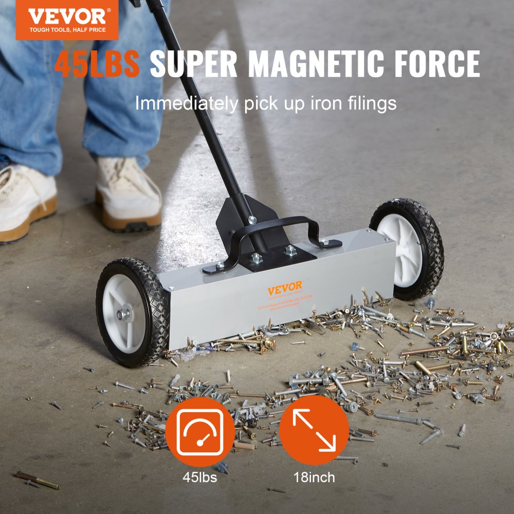 ODDTOOLS 45Lbs Rolling Magnetic Sweeper with Wheels, Push-Type Magnetic Pick Up Sweeper, 18-inch Large Magnet Pickup Lawn Sweeper,  Magnet with Telescoping Handle, Easy Cleanup of Workshop Garage Yard