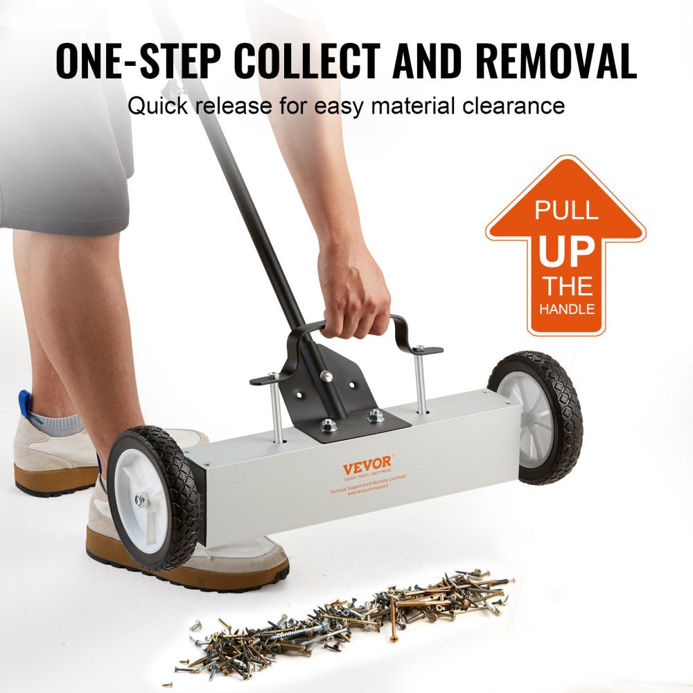 ODDTOOLS 45Lbs Rolling Magnetic Sweeper with Wheels, Push-Type Magnetic Pick Up Sweeper, 18-inch Large Magnet Pickup Lawn Sweeper,  Magnet with Telescoping Handle, Easy Cleanup of Workshop Garage Yard