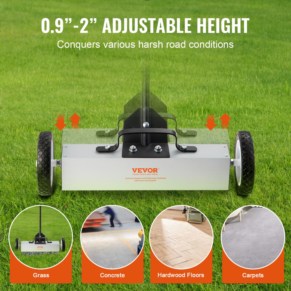ODDTOOLS 45Lbs Rolling Magnetic Sweeper with Wheels, Push-Type Magnetic Pick Up Sweeper, 18-inch Large Magnet Pickup Lawn Sweeper,  Magnet with Telescoping Handle, Easy Cleanup of Workshop Garage Yard