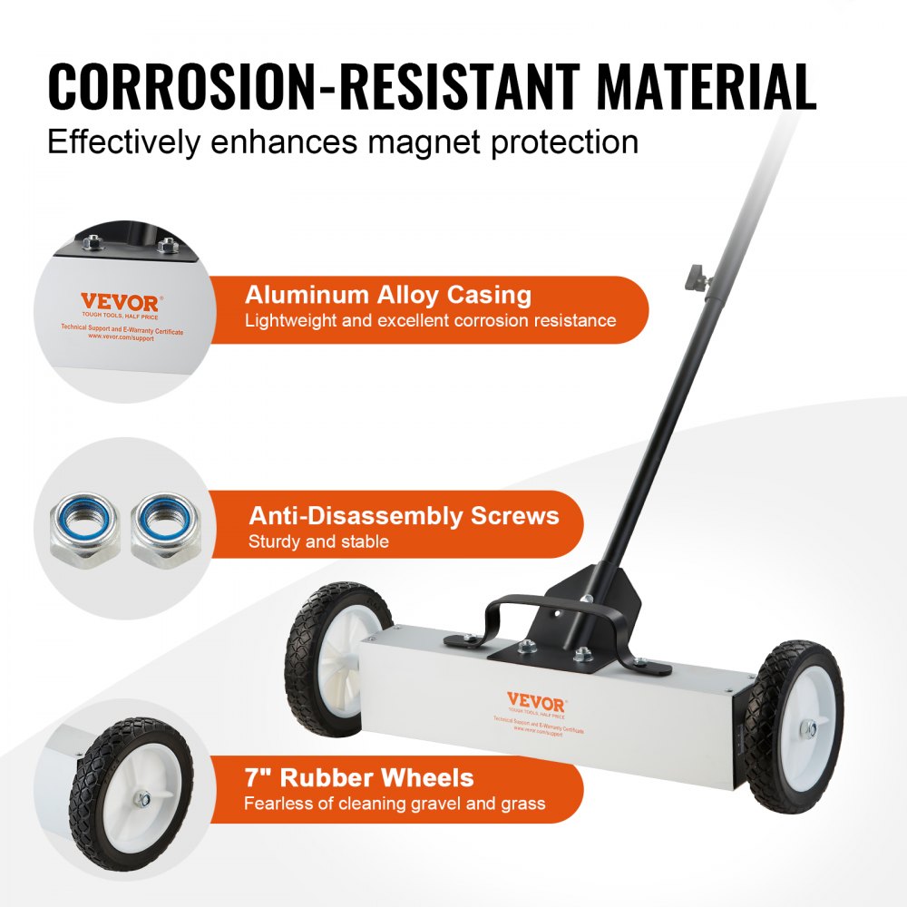 ODDTOOLS 45Lbs Rolling Magnetic Sweeper with Wheels, Push-Type Magnetic Pick Up Sweeper, 18-inch Large Magnet Pickup Lawn Sweeper,  Magnet with Telescoping Handle, Easy Cleanup of Workshop Garage Yard