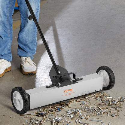 ODDTOOLS 50Lbs Rolling Magnetic Sweeper with Wheels, Push-Type Magnetic Pick Up Sweeper, 24-inch Large Magnet Pickup Lawn Sweeper with Telescoping Handle, Easy Cleanup of Workshop Garage Yard