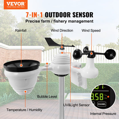 ODDTOOLS 7-in-1 Wi-Fi Weather Station, 7.5 in Color Display, Home Weather Station Indoor Outdoor, with Solar Wireless Outdoor Sensor  Alarm Alerts, for Temperature Humidity Wind Speed/Direction Rain