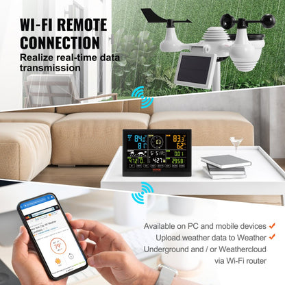 ODDTOOLS 7-in-1 Wi-Fi Weather Station, 7.5 in Color Display, Home Weather Station Indoor Outdoor, with Solar Wireless Outdoor Sensor  Alarm Alerts, for Temperature Humidity Wind Speed/Direction Rain