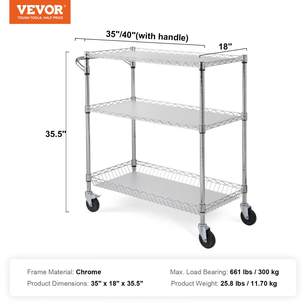 ODDTOOLS 3-Tier Utility Cart Rolling Cart on Wheels 35