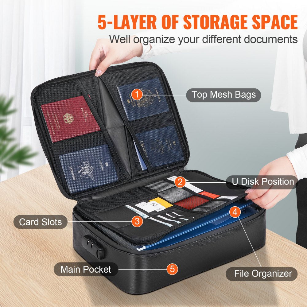 ODDTOOLS Fireproof Document Box, Fireproof Document Bag with Lock 2000℉, 3-layer Fireproof and Waterproof File Box 14.17x10.63x4.13 inch with Zipper, for Money, Documents, Jewelry and Passport