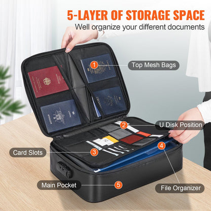 ODDTOOLS Fireproof Document Box, Fireproof Document Bag with Lock 2000℉, 3-layer Fireproof and Waterproof File Box 14.17x10.63x4.13 inch with Zipper, for Money, Documents, Jewelry and Passport