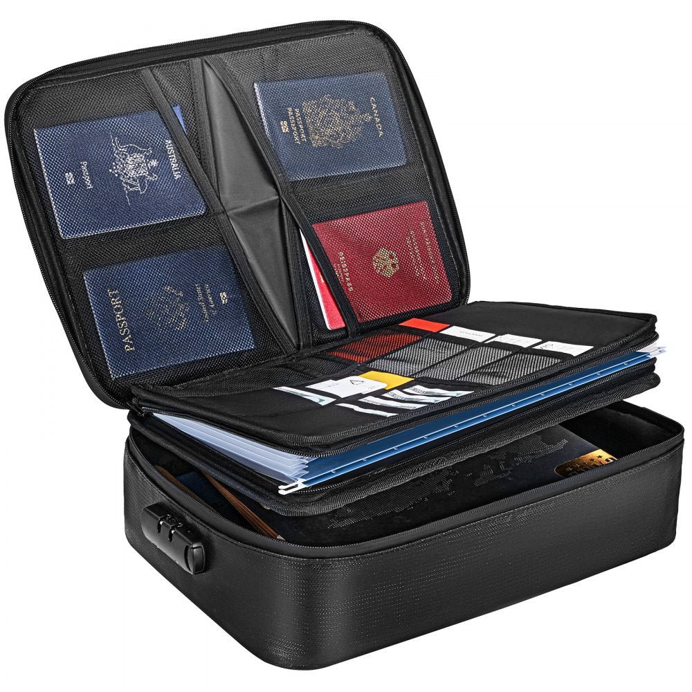 ODDTOOLS Fireproof Document Box, Fireproof Document Bag with Lock 2000℉, 3-layer Fireproof and Waterproof File Box 14.17x10.63x4.13 inch with Zipper, for Money, Documents, Jewelry and Passport