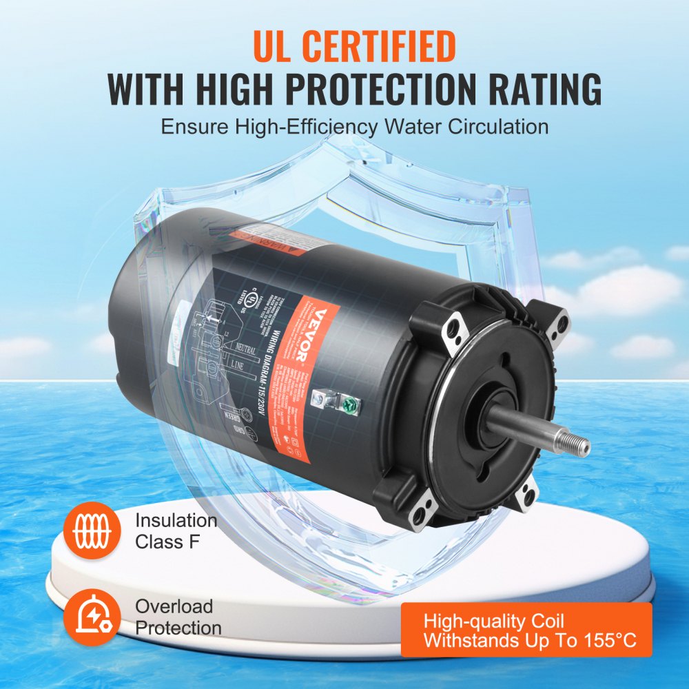ODDTOOLS 0.75 HP Pool Pump Motor, 56J Frame, 115V(8 Amps)/230V(4 Amps) 3450 RPM, 60Hz, 1.5 Service Factor, 80μF/250V Capacitor, CCW Rotation Round Flange Replacement Motor