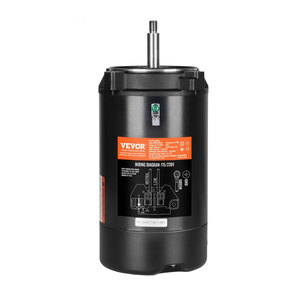 ODDTOOLS 0.75 HP Pool Pump Motor, 56J Frame, 115V(8 Amps)/230V(4 Amps) 3450 RPM, 60Hz, 1.5 Service Factor, 80μF/250V Capacitor, CCW Rotation Round Flange Replacement Motor