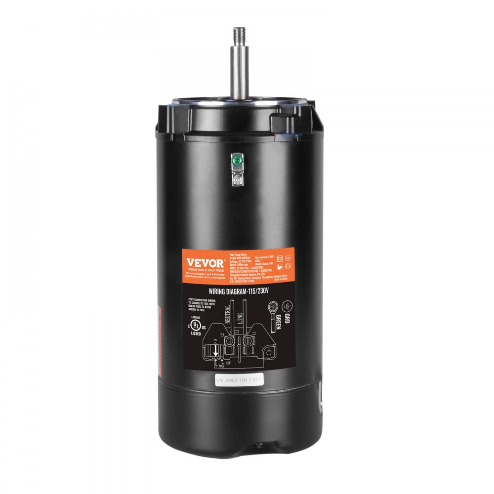 ODDTOOLS 1.5 HP Pool Pump Motor, 56J Frame, 115V(13.6 Amps)/230V(6.8 Amps) 3450 RPM, 60Hz, 1.3 Service Factor, 90μF/250V Capacitor, CCW Rotation Round Flange Replacement Motor