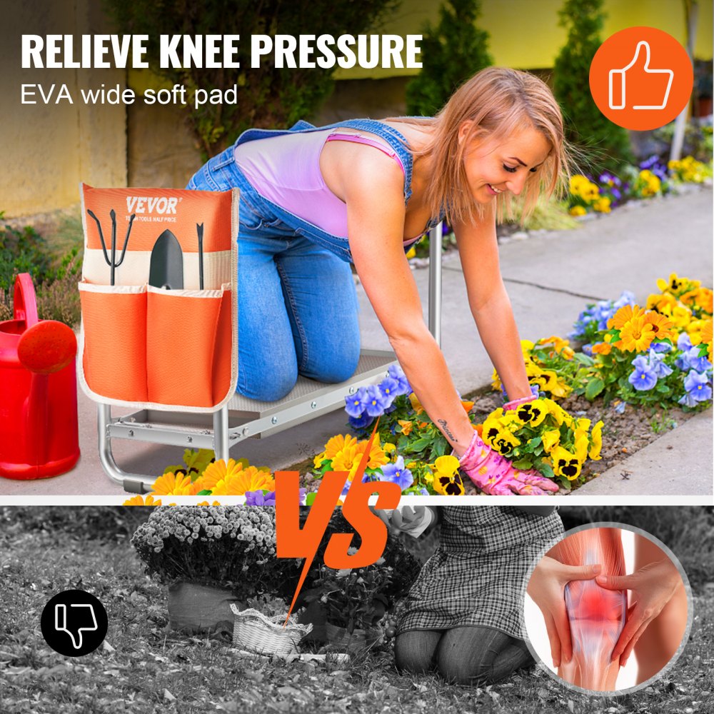 ODDTOOLS Garden Kneeler and Seat, 10" EVA Wide Pad, 330 lbs Load Capacity Foldable Garden Stool, Kneeling Bench for Gardening with Tool Bag, Gifts for Women, Grandparents, Seniors, Mom and Dad