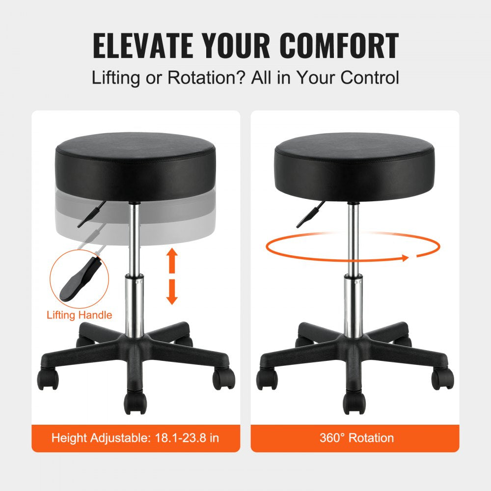 ODDTOOLS Rolling Stools with Wheels, 400 LBS Weight Capacity Adjustable Height Stool with Ultra-Thick Seat Cushion, Swivel Stools Chair for Salon, Bar, Home, Office, Tatoo, Medical, Massage, Black