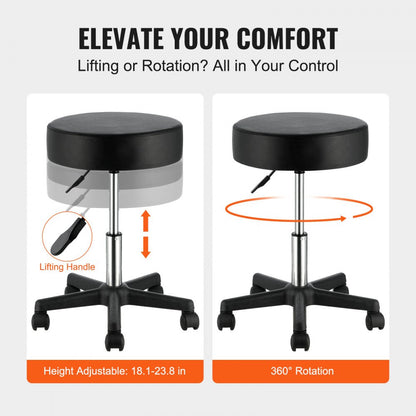 ODDTOOLS Rolling Stools with Wheels, 400 LBS Weight Capacity Adjustable Height Stool with Ultra-Thick Seat Cushion, Swivel Stools Chair for Salon, Bar, Home, Office, Tatoo, Medical, Massage, Black