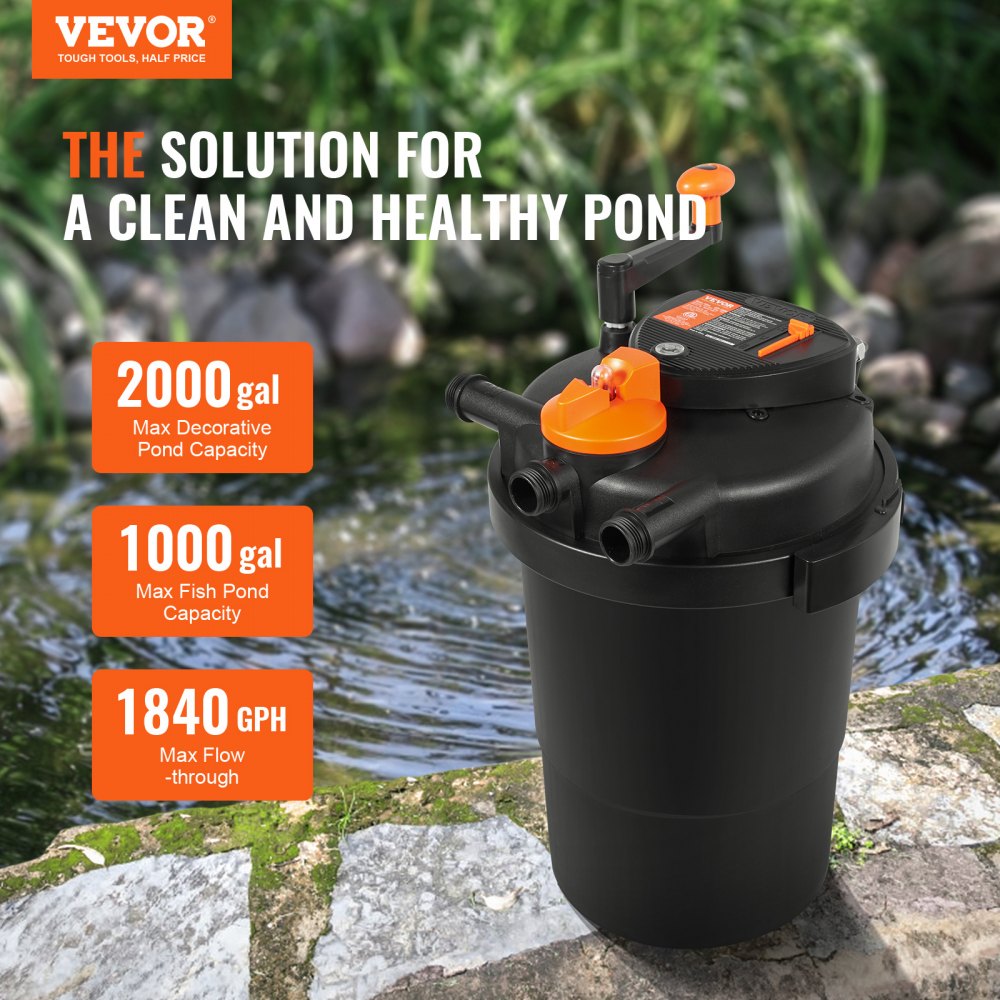 ODDTOOLS Bio Pressure Pond Filter, Up to 2000 Gallons, with 13W UV-C Light, 1840 GPH, Pressurized Biological Pond Filter System Filtration Equipment for Fountain Pool, Koi Fish Aquarium Tank Garden Water