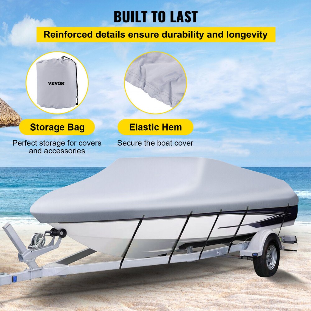 ODDTOOLS Waterproof Boat Cover, 16'-18.5' Trailerable Boat Cover, Beam Width up to 98" v Hull Cover Heavy Duty 210D Marine Grade Polyester Mooring Cover for Fits V-Hull Boat with 5 Tightening Straps