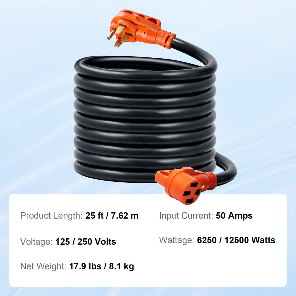 ODDTOOLS 25ft RV Extension Cord Power Cord 50Amp NEMA 14-50R/NEMA 14-50P ETL Listed