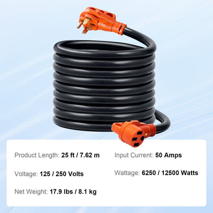 ODDTOOLS 25ft RV Extension Cord Power Cord 50Amp NEMA 14-50R/NEMA 14-50P ETL Listed