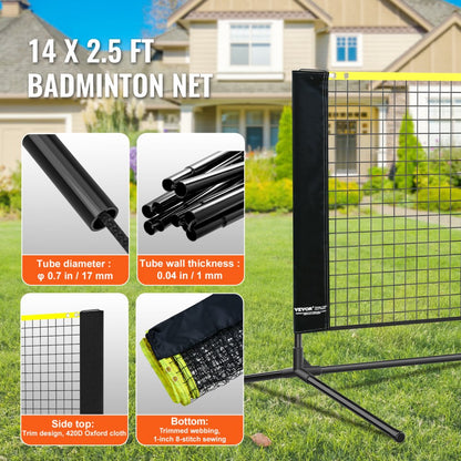 ODDTOOLS Badminton Net, Height Adjustable Volleyball Net, 14ft Wide Foldable Pickleball Net, Portable Easy Setup Tennis Net Set with Poles, Stand and Carry Bag, for Kids Backyard Game Indoor Outdoor Use